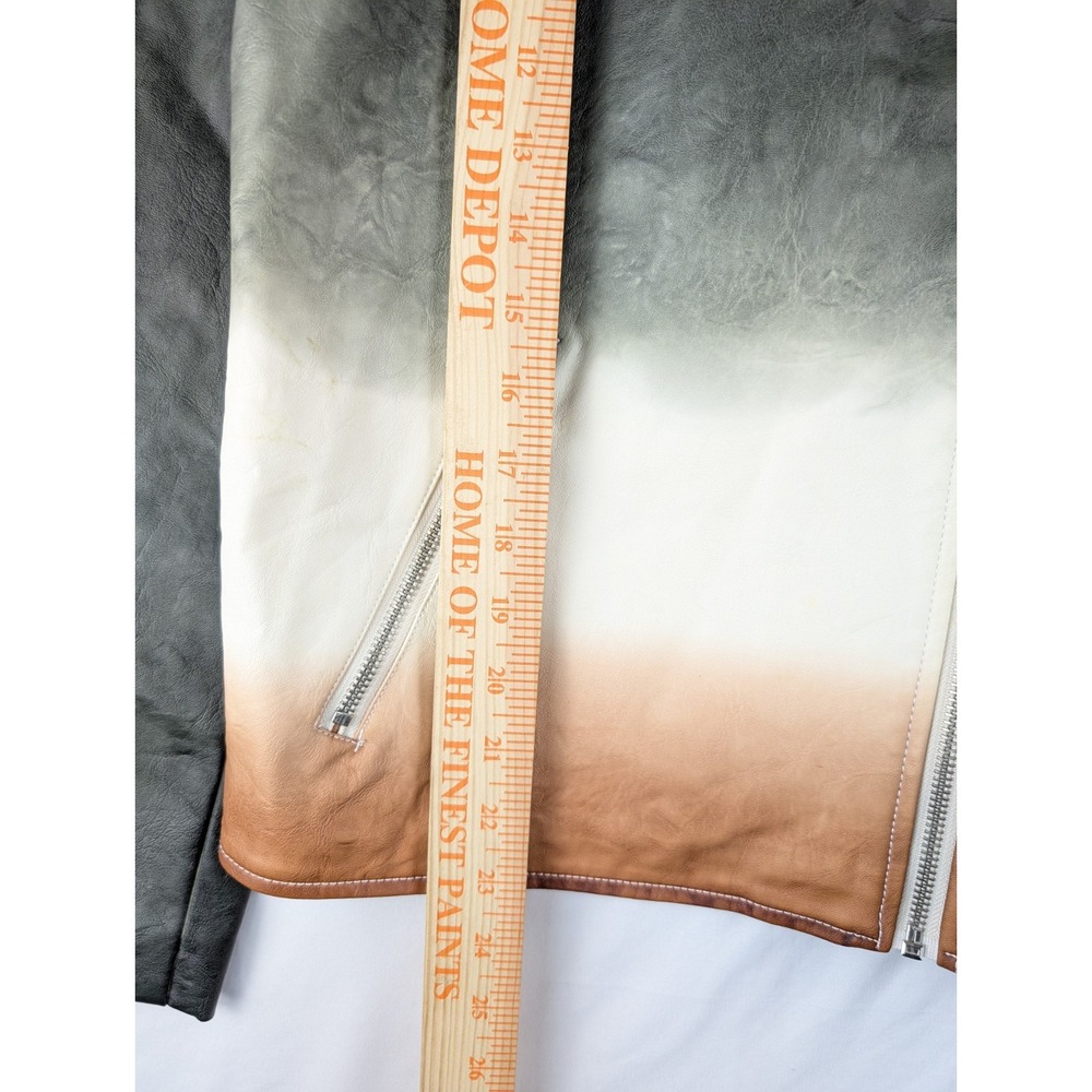Mod X Faux Leather Gradient Moto Jacket Womens Small Green/Orange/White NWT - Picture 4 of 8